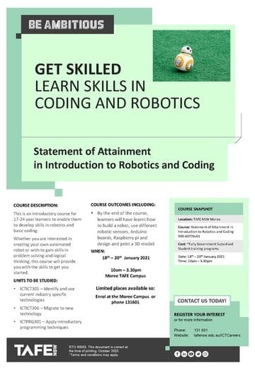 TAFE NSW - Moree: Course - Introduction to Robotics & Coding